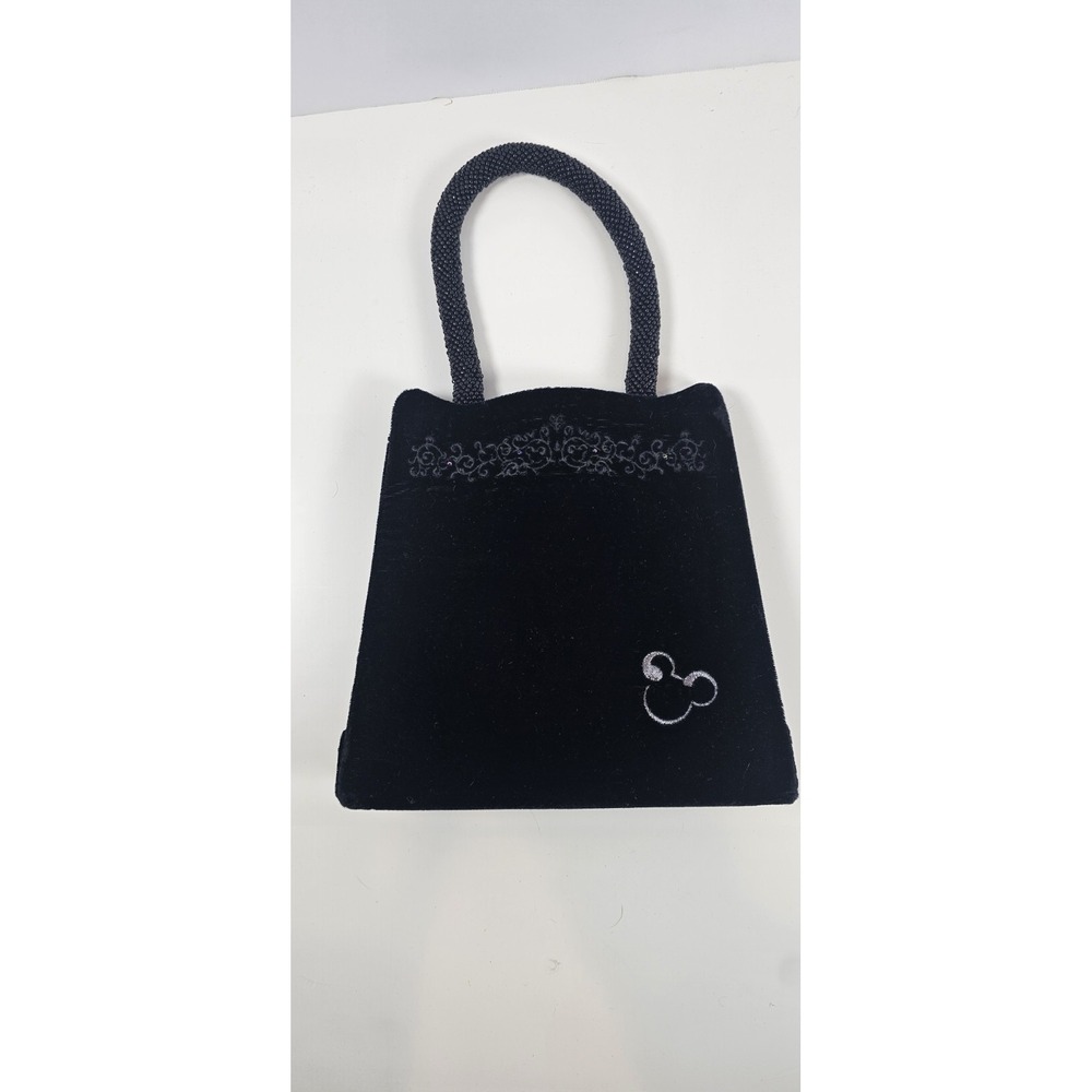 Disney Store Black Velvet Beaded Handle Mickey Purse Small Handbag Y2K 90s
